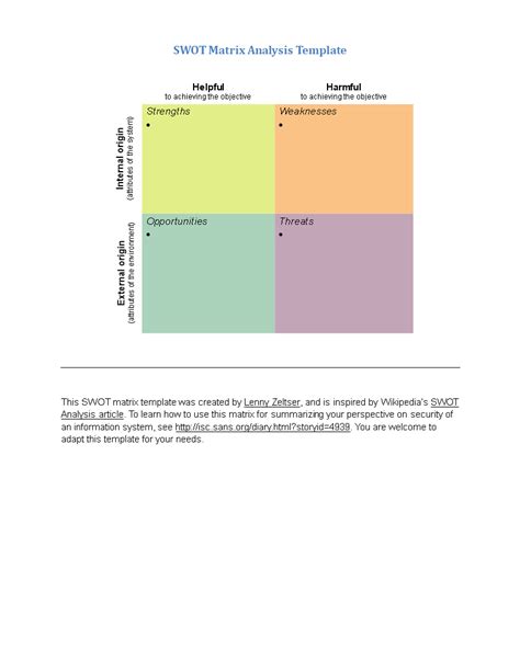 Swot Matrix Analysis Template