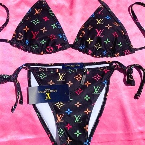 Colorful Logo String Bikini In Black Louis Vuitton Bikini