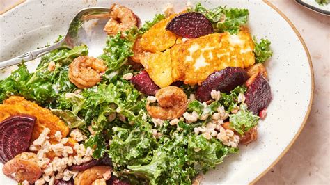 Shrimp And Beet Winter Salad With Seared Halloumi Recipe Youtube