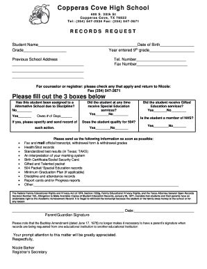 Fillable Online Copperas Cove High School Please Fill Out The 3 Boxes