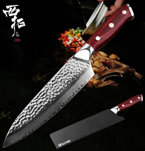 Xituo Couteau De Chef Japonais En Acier Damas Couperet Santoku