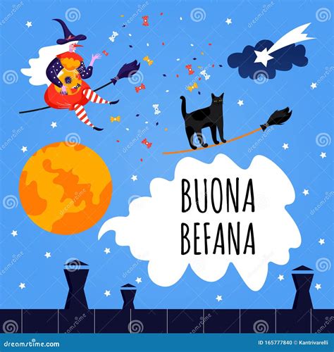 Buona Befana Happy Epifania Greeting Card Template Cartoon Vector