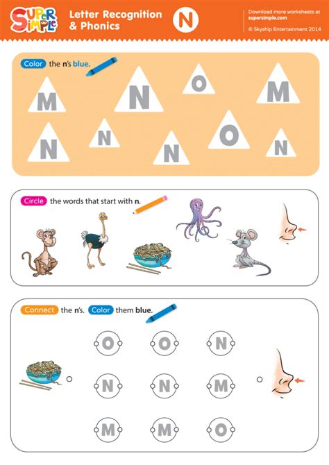 Letter Recognition & Phonics Worksheet - N (Uppercase) - Super Simple