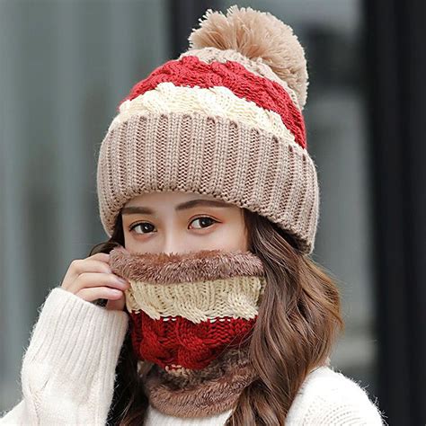 Pcs Set Women Hat Scarf Stretchy Keep Warm Brimless Knitting Cap Scarf