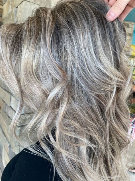 Grey Blending Foilyage Ash Blonde Highlights Teasy Lights Blonde