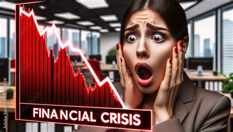 Shocked Businesswoman Investor Stares at a Falling Red Stock Chart ...