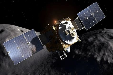 Künstlerische darstellung der raumsonde osiris rex auf ihrer mission