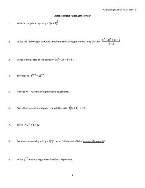 A2 trig Final Exam Review 18 19 - Algebra II/Trig Final Exam Review 1