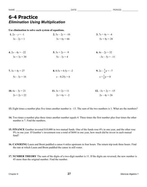 Elimination Using Multiplication Worksheet