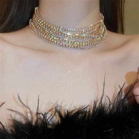 Fyuan Luxury Colorful Crystal Chokers Necklaces For Women Multilayer