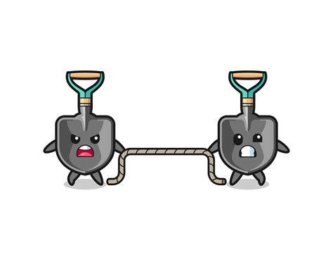 Cute Shovel Character Is Playing Tug Of War Game 5403694 Vector Art At