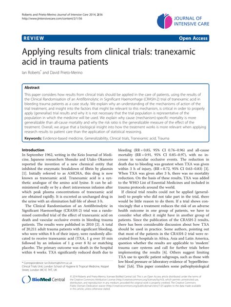 Pdf Applying Results From Clinical Trials Tranexamic Acid In Trauma