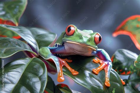 Red Eyed Tree Frog Sitting On Green Leaves Red Eyed Tree Frog