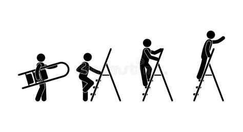 Man With A Ladder Icon Stick Figure Pictogram Human Silhouette Stock