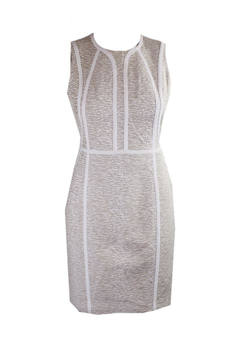 Calvin Klein Beige Jacquard Career Piped Sheath Dress P Walmart