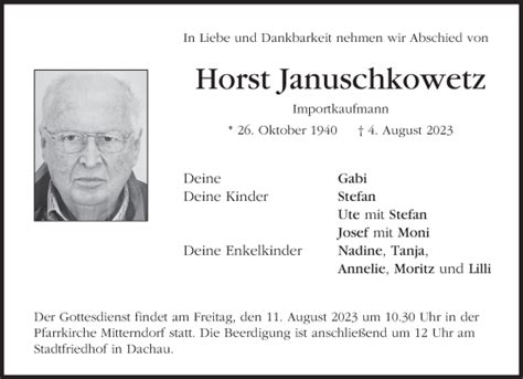 Traueranzeigen Von Horst Januschkowetz SZ Gedenken De