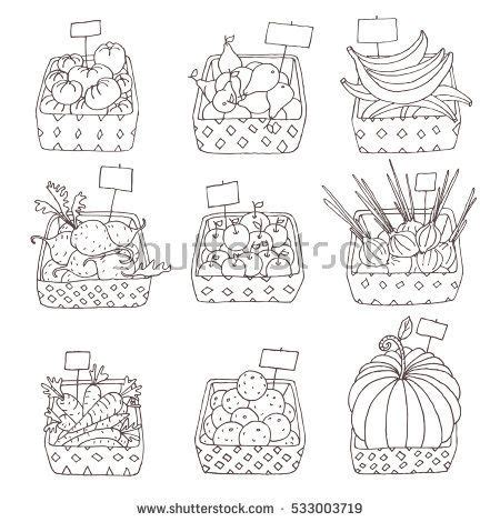 Fruits Vegetables Baskets Stock Vector Royalty Free