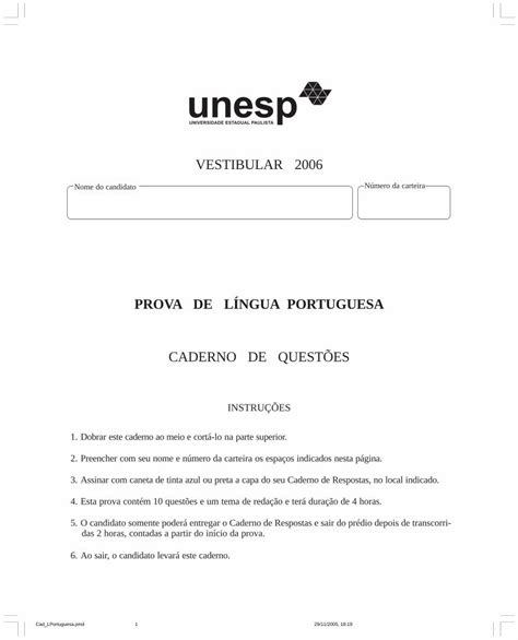 PDF PROVA DE LÍNGUA PORTUGUESA curso objetivo br VESTIBULAR 2006