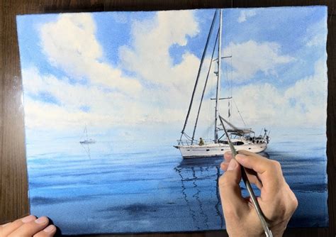 Ocean Serenity: Sailboat Scene Painting by Erkin Yılmaz