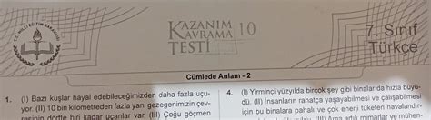 S N F Meb Kazan M Kavrama Testi C Mlede Anlam Cevaplar Na