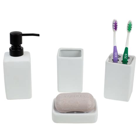 Loft 4 Piece Ceramic Bath Accessory Set White Bath Organization