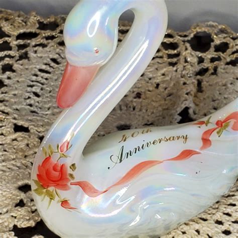 Vintage Fenton Swan Figurine Iridescent Glass Swan Figure Etsy