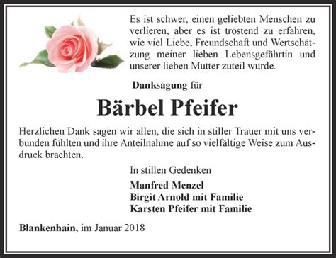 Traueranzeigen von Bärbel Pfeiffer trauer in thueringen de