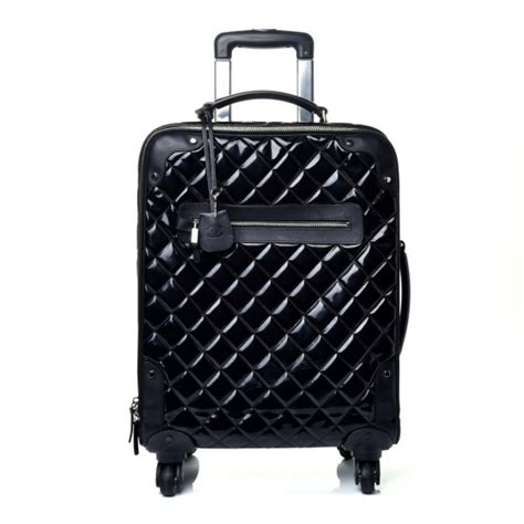 Chanel Vinyl Calfskin Quilted Trolley Rolling Luggage Black 727347