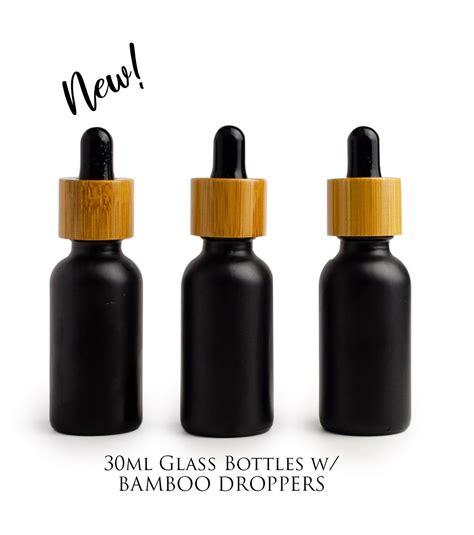 Single Black Matte Ml Essential Oil Glass Bamboo Dropper Bottles Oz