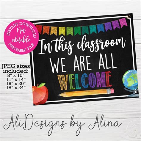 In This Classroom We Are All Welcome, PRINTABLE Sign, INSTANT Download, Printable JPEG