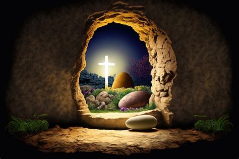 Premium AI Image | Easter image depicts the empty tomb of Jesus with a ...