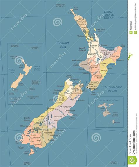 Mapa De Nova Zelândia Ilustração Do Vetor Do Vintage Ilustração Stock