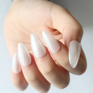 White Pearl Extra Short Almond Coffin Round Nail Press On False