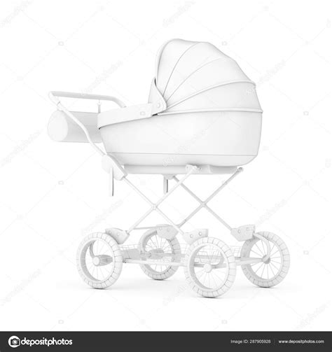 Modern Baby Carriage Stroller Pram Mock Up In Clay Style D R