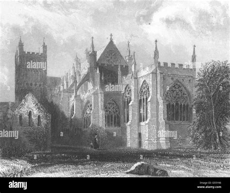 Devon Exeter Cathedral From The Bishops Garden Antique Print C