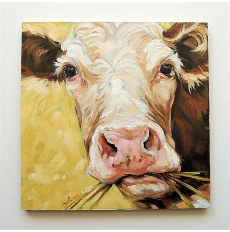 Cow Painting, 8x8 inch original impressionistic oil painting of a Cow, paintings of cows, Jersey ...