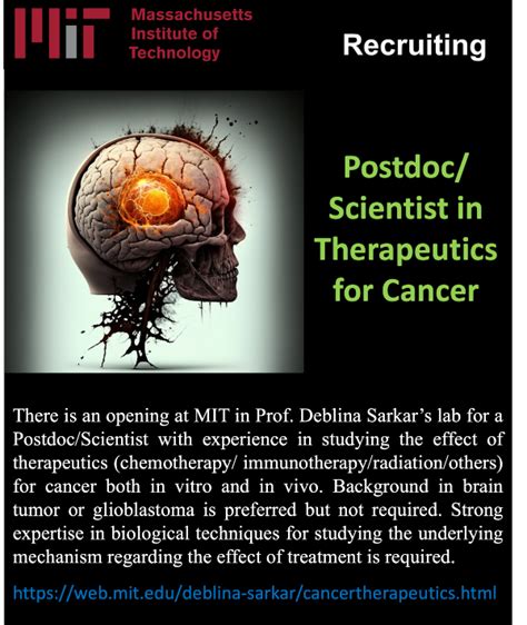 Mit Postdocresearch Scientist Therapeutics For Cancer In Vivo