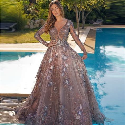 Sharon Said Elegant Long Sleeve Arabic Evening Dresses Luxury Dubai