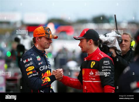 Charles Leclerc Congratulates Max After The Race Hi Res Stock