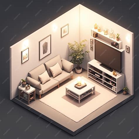 Premium Photo Tiny Cute Isometric Livingroom With Soft Smooth