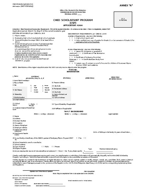 Application Form CHED Scholarship Application Form 2019 Version NOT