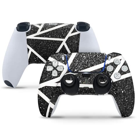 PlayStation 5 Controller Skin - White Thick Lines on Black Sparkle ...