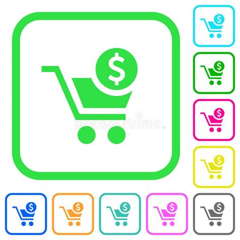 Checkout With Dollar Cart Vivid Colored Flat Icons Stock Vector