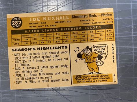 1960 Topps 282 Joe Nuxhall Cincinnati Reds Team Baseball Card Nm Mt Ebay