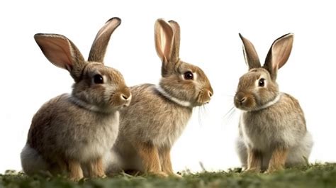 Premium Photo Three Rabbits In A Row With A White Background