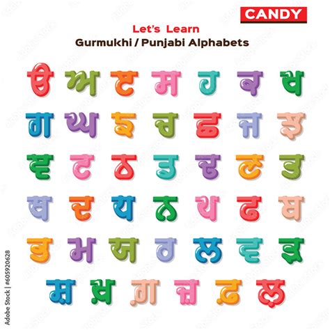 Candy Color Punjabi Alphabets, Colorful vector flash card, design made ...