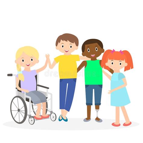 Enfants Handicapés Avec Des Amis Enfants Handicapés Sur Le Blanc Illustration De Vecteur