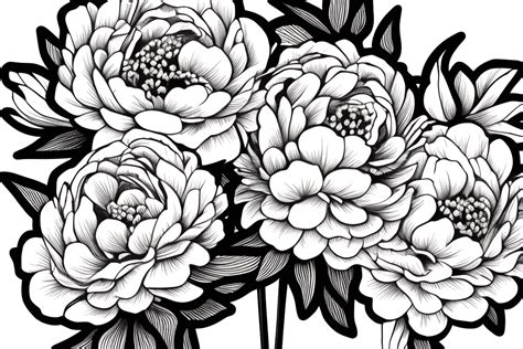 Beautiful White Peony Bouquet Drawing · Creative Fabrica