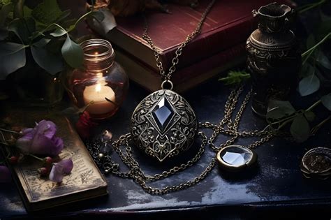 Premium AI Image | Amulet on a dark wooden table