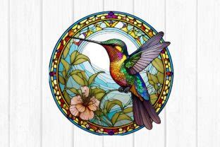 Stained Glass Hummingbird Clipart Round Graphic By Watercolor Design